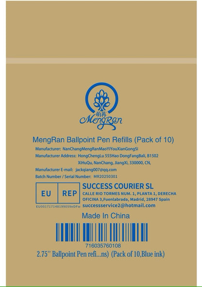MengRan 2.75'' Mini D1 Ballpoint Ink Pen Refills for Twist Pens, Compatible with Swarovski Pen Refills (Blue Ink,Pack of 10)