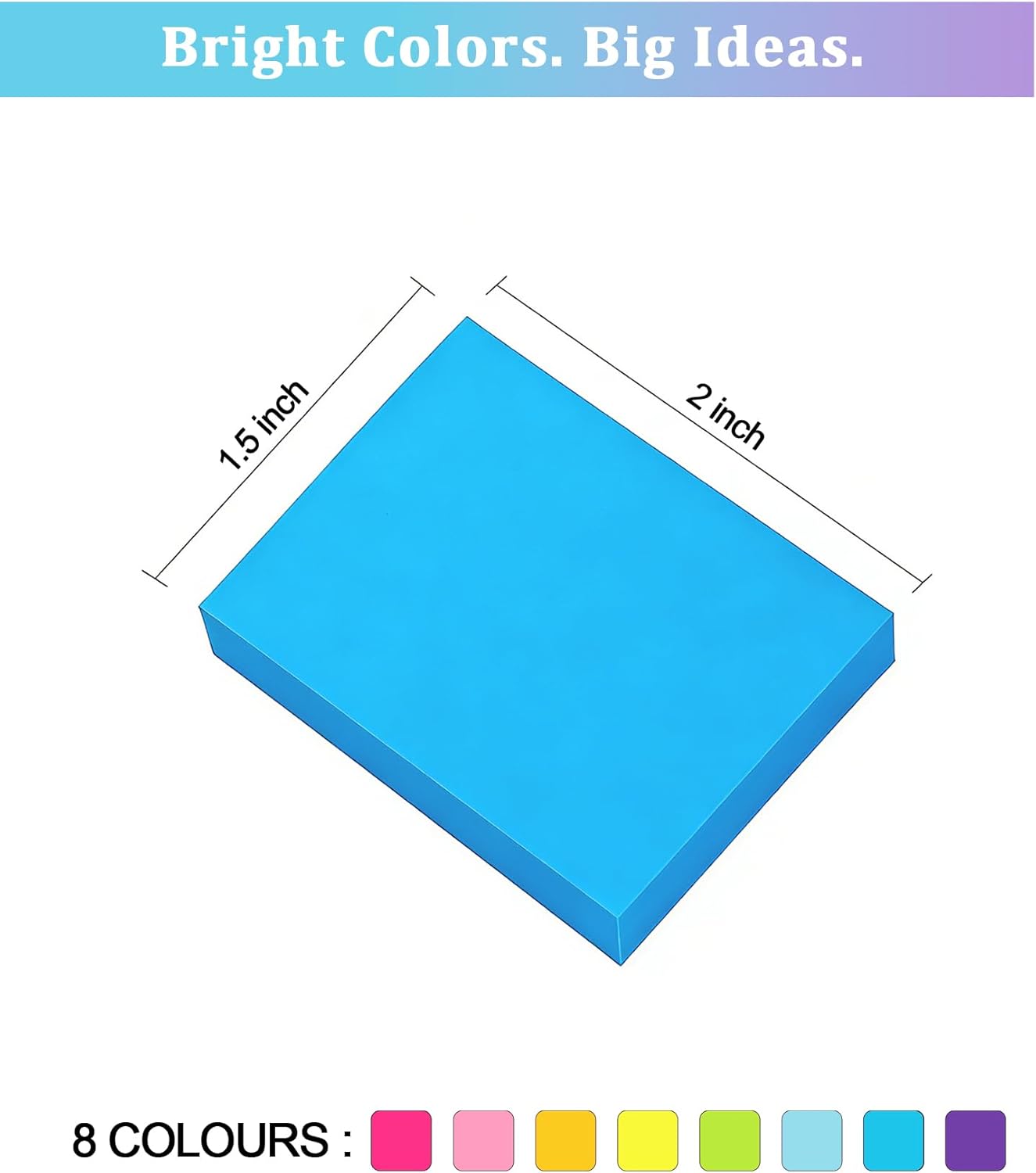 8 Pack Bright Color Sticky Notes 1.5x2 Inch, 100 Sheets/Pad 800 Total, Adhesive Memo Pads for Office School Home Organization