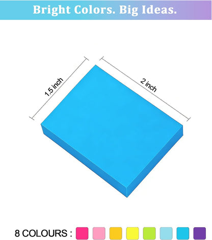 8 Pack Bright Color Sticky Notes 1.5x2 Inch, 100 Sheets/Pad 800 Total, Adhesive Memo Pads for Office School Home Organization