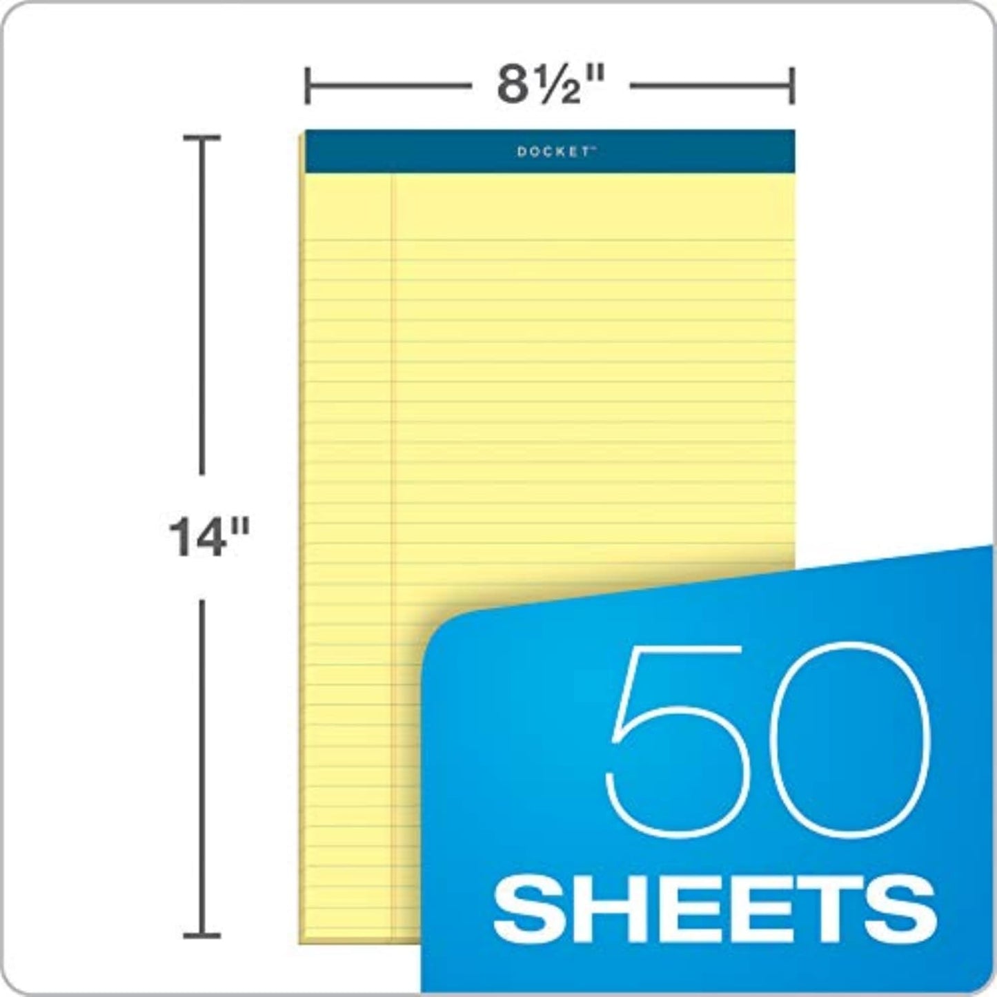 TOPS 5 x 8 Legal Pads, 12 Pack, Docket Brand, Narrow Ruled, Yellow Paper, 50 Sheets Per Writing Pad, Made in the USA (63350)