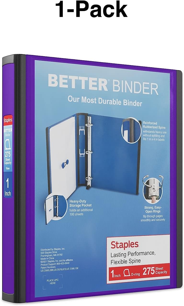 Staples Better Binder 2-Inch D-Ring View Binder, Reinforced Spine, Holds Up to 540 Sheets, Teal, for Office & School