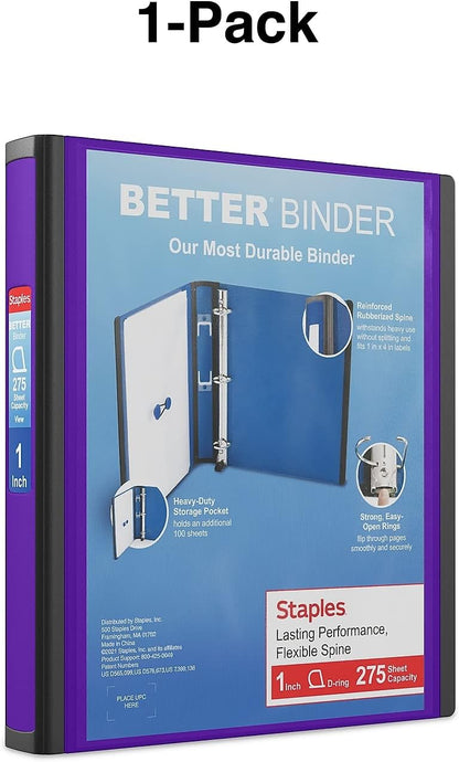 Staples Better Binder 2-Inch D-Ring View Binder, Reinforced Spine, Holds Up to 540 Sheets, Teal, for Office & School