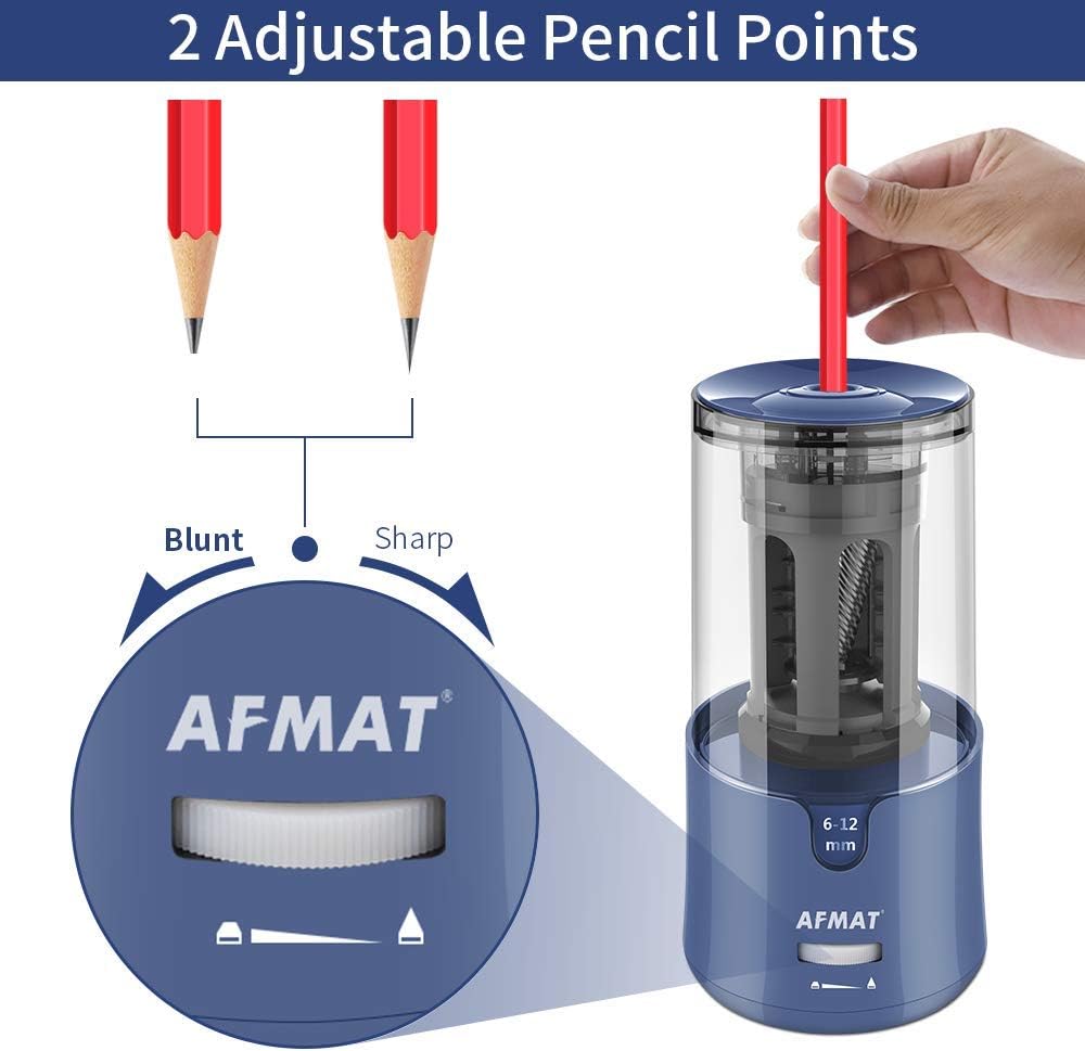 AFMAT Electric Pencil Sharpener, Auto Stop, Super Sharp & Fast, Electric Pencil Sharpener Plug in for 6-12mm No.2/Colored Pencils/Office/Home PS94