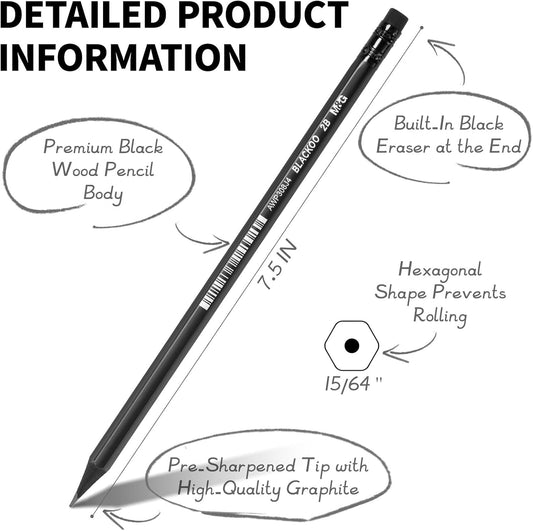 M&G Wood-Cased 2B Pencils, 24 Pack Pre-Sharpened Pencils with Top Erasers, Bulk Black Pencils for School Teacher Supplies, Writing, Drawing and Sketching
