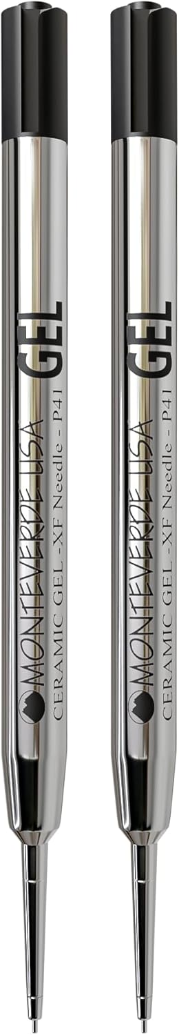 Monteverde Capless Gel Refills to Fit Parker-Style Ballpoint Pens, 0.5mm Extra Fine Needle Point, Black, 2-Pack, Smooth Writing Technology for Parker, Conklin, Schmidt, and More