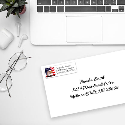 Return Address Labels American USA Flag & Eagle - Custom Mailing Return Address Labels/Stickers for Envelopes, Easy Peel and Stick, Permanent Rectangle Labels (White) Made in The USA (Set of 60)
