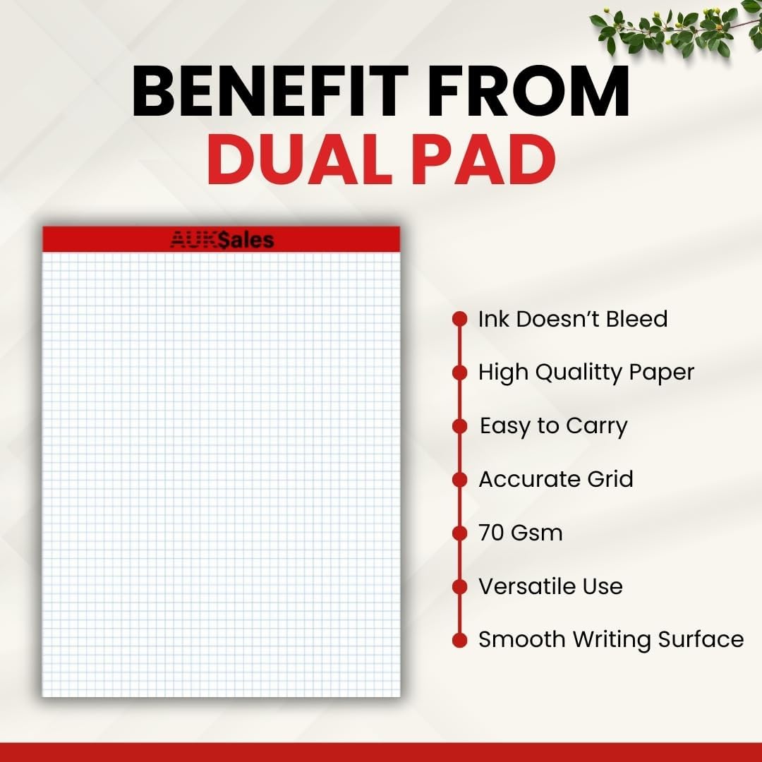 Grid Paper Pad 5x8 Inches, Graph Paper Pad 4x4, Grid Notepad, 1 Pack, 5x8 Graph Paper 1/4 Grid, Graphing Paper, Engineering Pad, 100 Sheets 200 Pages Perforated Pad for School, Home, & Office