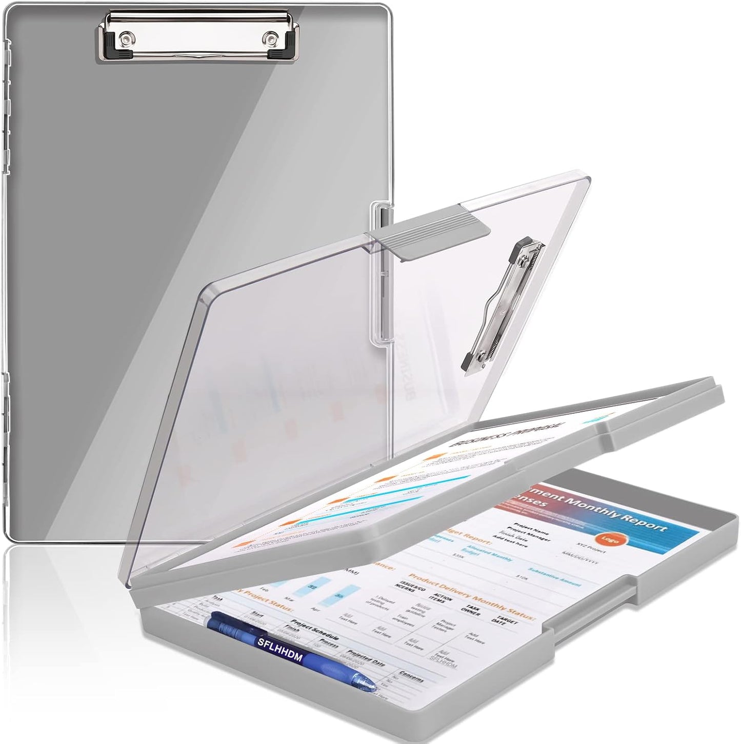SFLHHDM Clipboard with Storage,Heavy Duty Clip Boards 8.5x11 with 2 Storage Case,Clear Visible Panel Storage Clipboards,Side Opening Nursing Clipboard Folder for Office Supplies-Light Purple