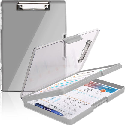 SFLHHDM Clipboard with Storage,Heavy Duty Clip Boards 8.5x11 with 2 Storage Case,Clear Visible Panel Storage Clipboards,Side Opening Nursing Clipboard Folder for Office Supplies-Light Purple