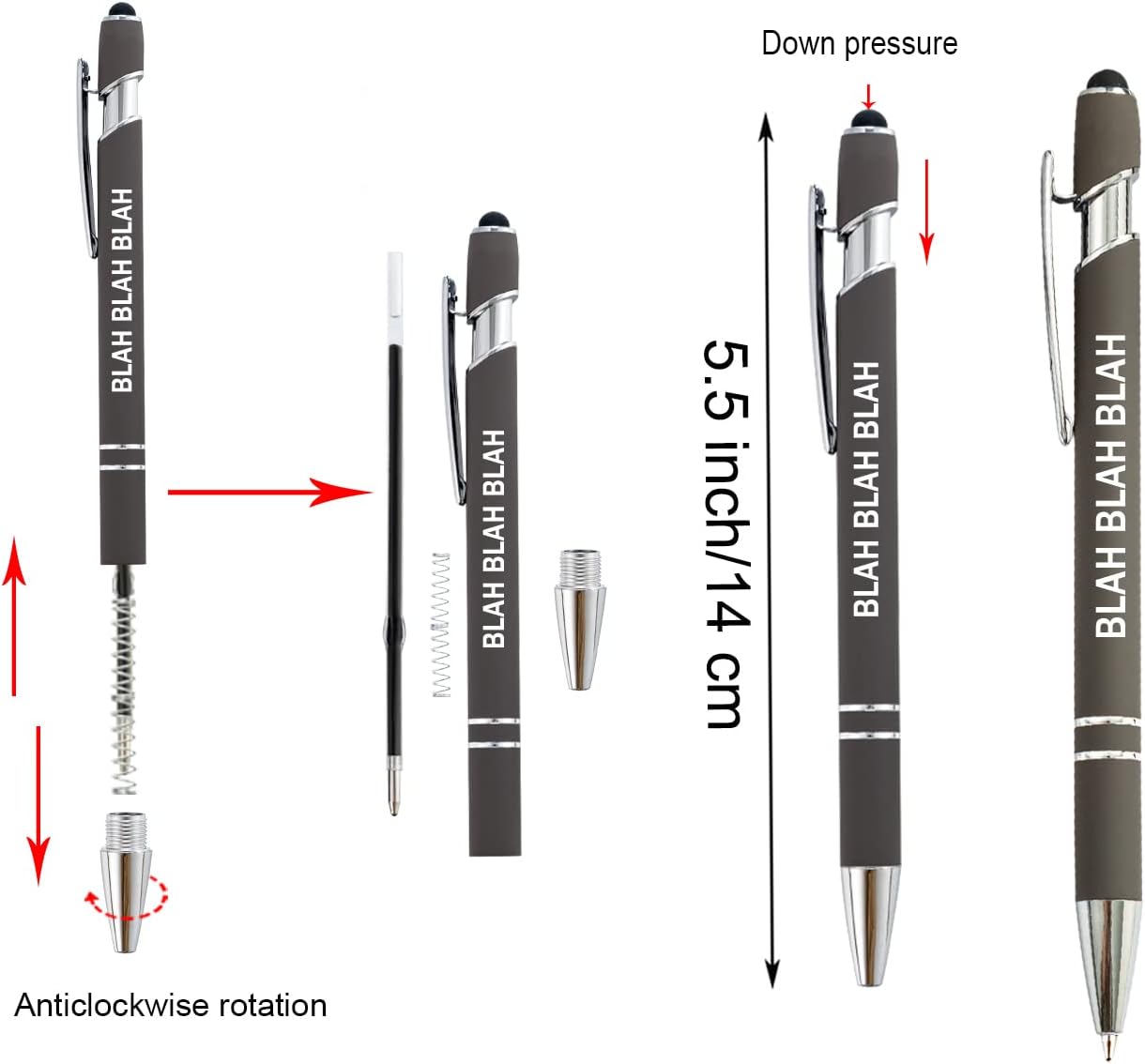 PASISIBICK 3.86 in Blue Ink Refills for Ballpoint Pen with Stylus Tip, Soft Touch Click Pen, 2 in 1 Metal Pens, Medium Point(Pack of 40)