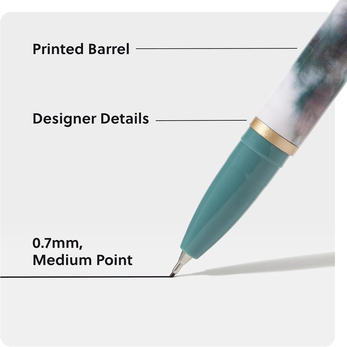 U Brands Catalina Felt Tip Pens, Set of 6 Black Ink Pens, Soft Touch Jewel Tones, Gold Details, Medium (0.7 mm) Point