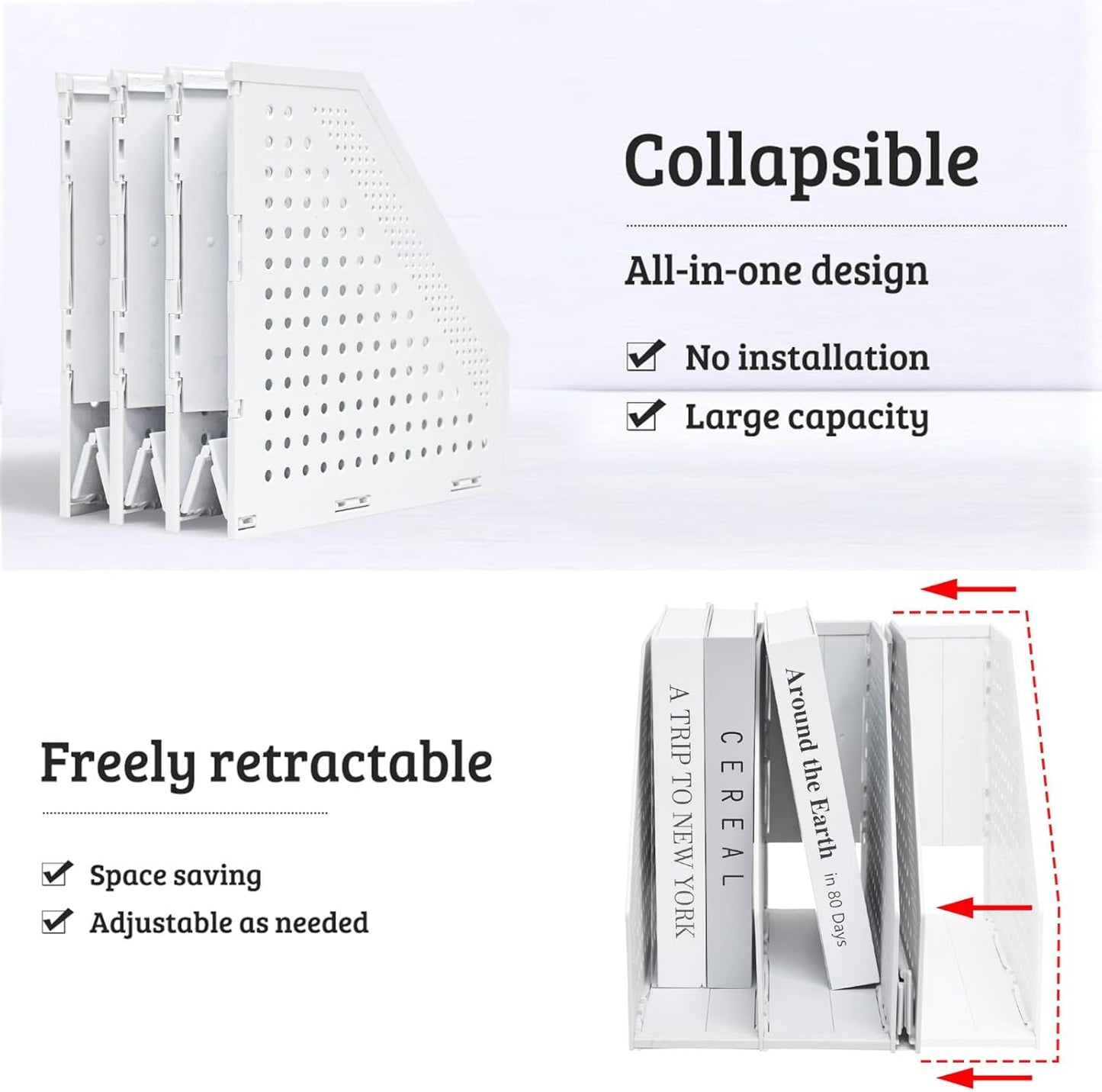 SAYEEC 1Pcs Collapsible Plastic Magazine File Holder Vertical Binder Storage Organizer for Desk Sturdy Upright Desktop Magazine Organizer Folder Rack for Office School Home (3 Compartments, Gray)
