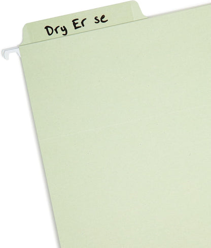 Smead Erasable FasTab Hanging File Folder, 1/3-Cut Built-in Tab, Letter Size, Moss, 20 per Box (64032)