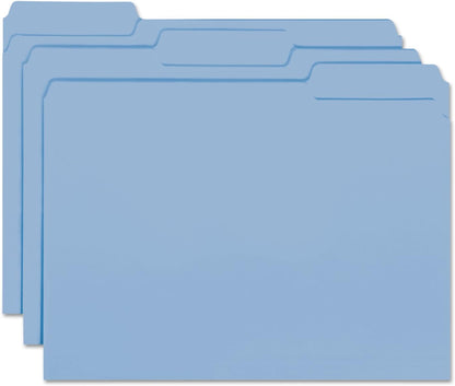 Smead Interior File Folder, 1/3-Cut Tab, Letter Size, Aqua, 100 per Box, Expandable File Folders for Filing Cabinet