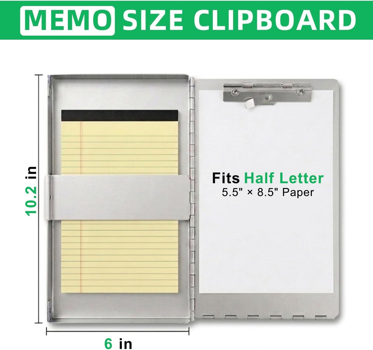 Sunnyclip Aluminum Clipboard with Storage (Letter Size), Metal Recycle Form Holder Portfolio Binder with Clip Inside Posse Box, for Office Business Medical Professionals Stationer
