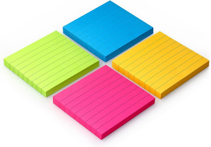 Lined Sticky Notes 3x3 Sticky Notes with Lines Self-Stick Notes Bright Color 4 Pads 90 Sheets/Pad (Pastel)