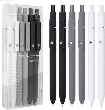 FIOVER 5pcs Gel Pens Quick Dry Ink Pens Fine Point Premium Retractable Rolling Ball Gel Pens Black Ink Smooth Writing for School Office Home