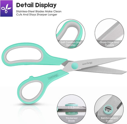 Scissors, iBayam 8" All Purpose Scissors Bulk 3-Pack, Ultra Sharp 2.5mm Thick Blade Shears Comfort-Grip for Aesthetic Fun Cute School Office Teacher Desk Crafts and Art Supplies Accessories Essential