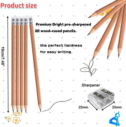 Adhere 25pcs Woodcase Pencils with Eraser Premium Pre-Sharpened Hexagon Graphite 2B pencils ideal for home, office writing including a Free Sharpener(Pink・25pcs)