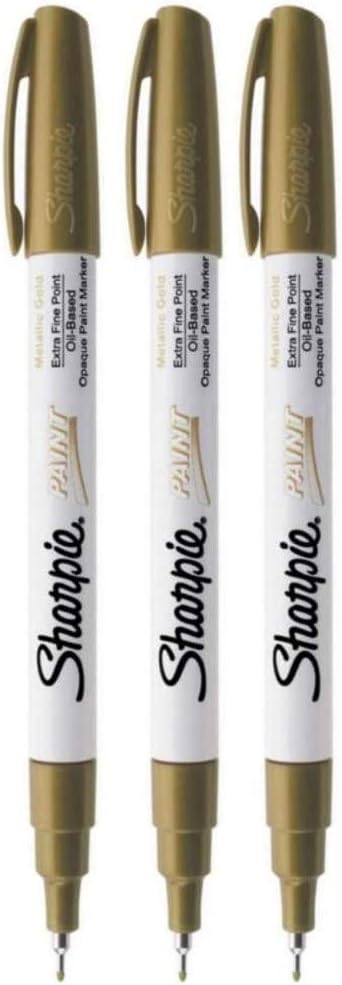 Sharpie Oil-Based Paint Marker, Extra Fine Point, Gold; Works On Virtually Any Surface - Metal, Pottery, Wood, Rubber, Glass, Plastic, Stone, and More; Pack of 3 (35532)