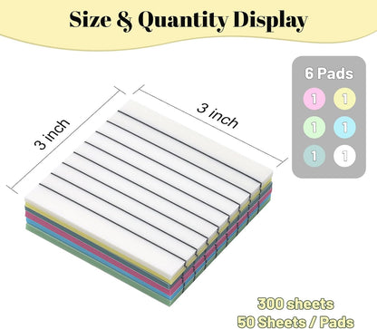 3x3 Inch Transparent Sticky Notes 300 Sheets, Clear Translucent Lined Self-Adhesive Memo Repositionable Reminder Pad for Office, College Students, Planners, Journals, School Supplies (Purple)