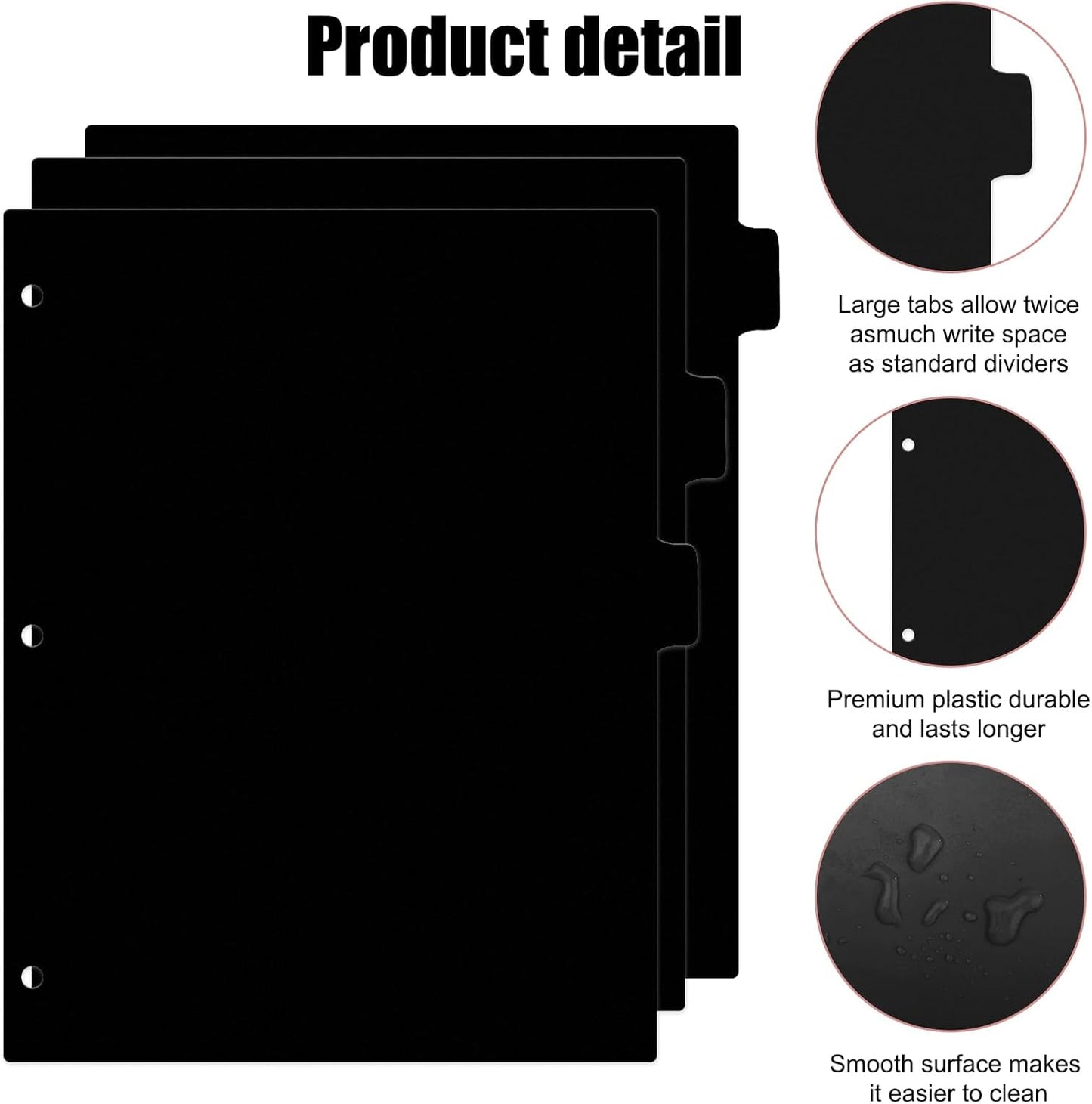 8Pcs 3 Ring Black Binder Dividers with 8 Tabs,A4 Sturdy Plastic Dividers Aesthetic Dividers for Binder,Insertable Black Binder for Office Homework Notebook Binder Page Supplies