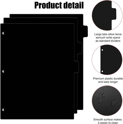 8Pcs 3 Ring Black Binder Dividers with 8 Tabs,A4 Sturdy Plastic Dividers Aesthetic Dividers for Binder,Insertable Black Binder for Office Homework Notebook Binder Page Supplies