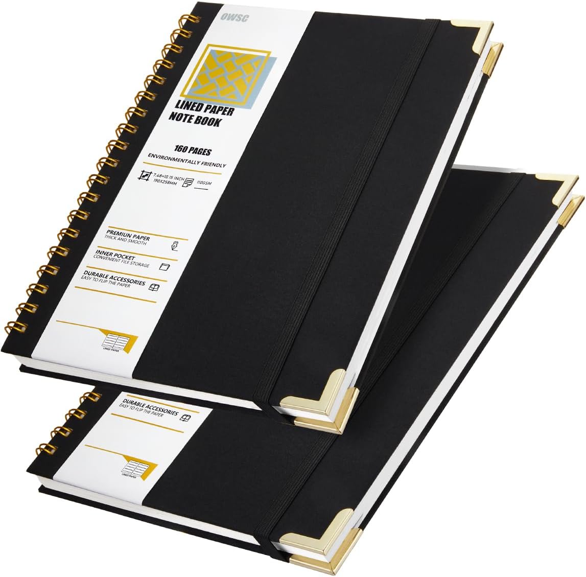 OWSC Lined Spiral Notebook with thick 110 GSM Papers, 320 Pages B5 Size College Ruled Notebook, Hardcover 7.1 x 10 Inches Journal for Women and Men, Notebooks for work, School (2 Pack B5 Grey Green)