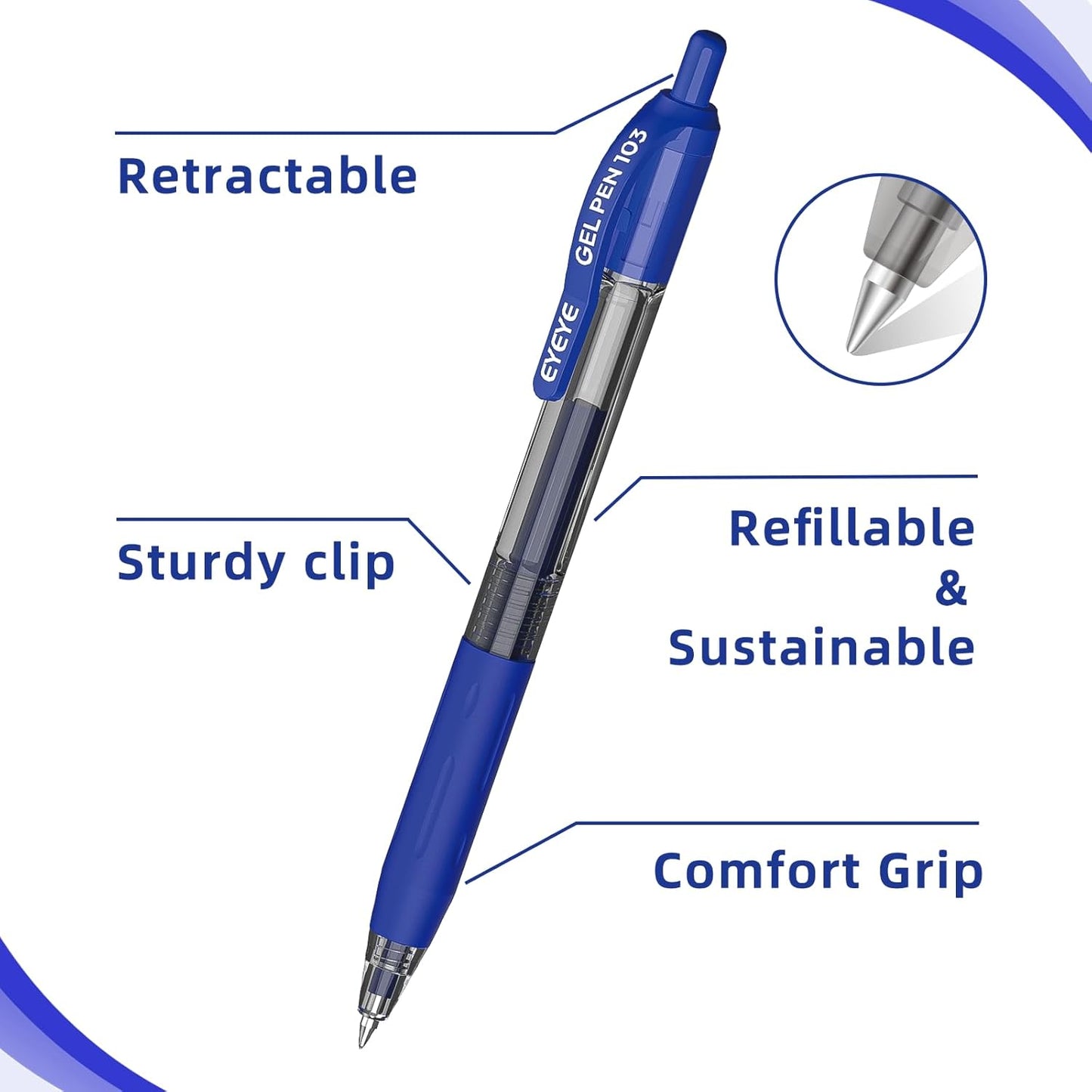 EYEYE G-103 Retractable Gel Pens Black 50 Pack, 0.5mm Extra Fine Point Ink Pen Quick Dry, Ballpoint Pen Fine Point Smooth Writing Pens for for Office School Supplies