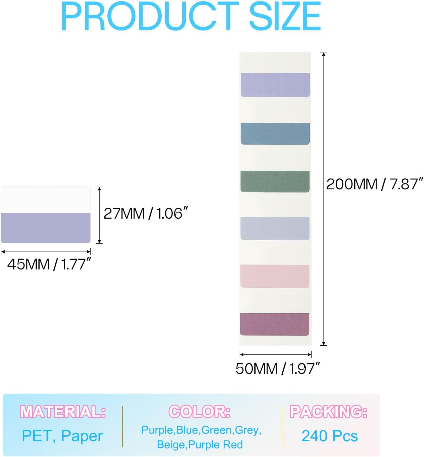 PATIKIL Clear Index Sticky Tabs, 240 Pcs Large Transparent Sticky Notes Bookmarks Planner Stickers Page Tabs for Office Notebooks File Folder Ledger Book, Gradient Purple