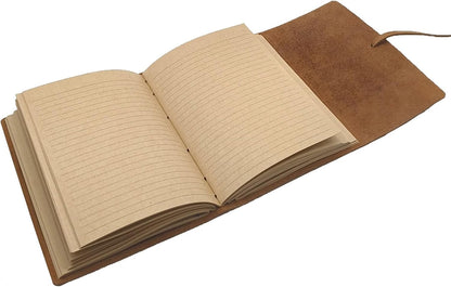 Leather Journal Writing Notebook - Genuine Leather Bound Daily Notepad for Men & Women Lined Paper 240 Kraft Pages, Handmade, Rustic Brown, 5 x 7 in
