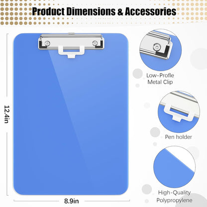 Hongri Plastic Clipboard, White 8.5x11" Clipboard, A4 Letter Size Clipboards for Nurses, Students, Office and Women, Clipboard with Pen Holder and Low Profile Clip, Size 12.5 x 9 Inch(White)