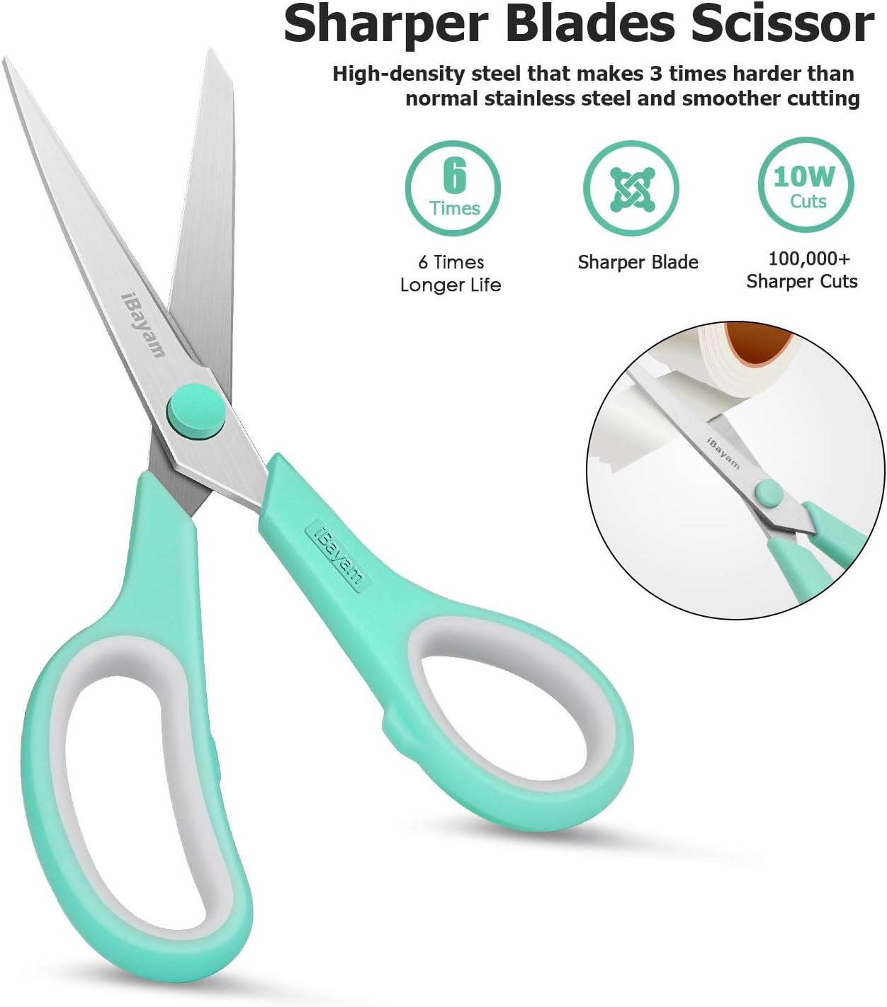 Scissors, iBayam 8" All Purpose Scissors Bulk 3-Pack, Ultra Sharp 2.5mm Thick Blade Shears Comfort-Grip for Aesthetic Fun Cute School Office Teacher Desk Crafts and Art Supplies Accessories Essential