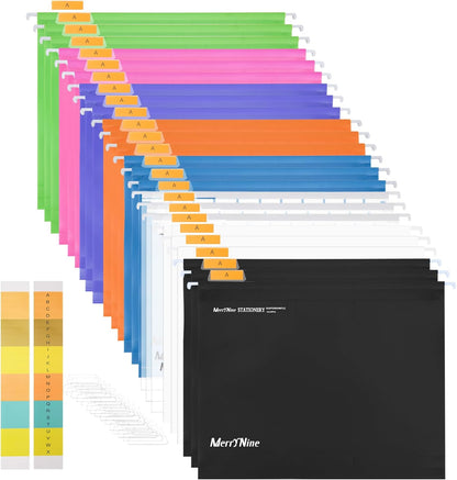 Merrynine Hanging File Folders Letter Size 15pcs, Polypropylene Filing Cabinet Folders Organizer with 1/5-Cut Tabs and Inserts, File Organizers for Office School Home Hospital, Black