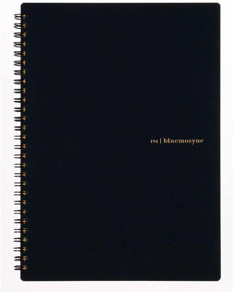 Maruman Mnemosyne Lined Notebook- A4, 11.69" x 9.25", 70 Sheets / 140 Pages, 7mm College Ruled Journal, Perforated Pages & Wire-Bound to Lay Flat, Black, Made in Japan