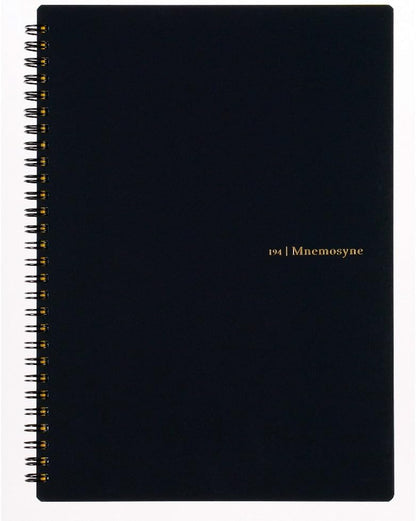 Maruman Mnemosyne Lined Notebook- A4, 11.69" x 9.25", 70 Sheets / 140 Pages, 7mm College Ruled Journal, Perforated Pages & Wire-Bound to Lay Flat, Black, Made in Japan