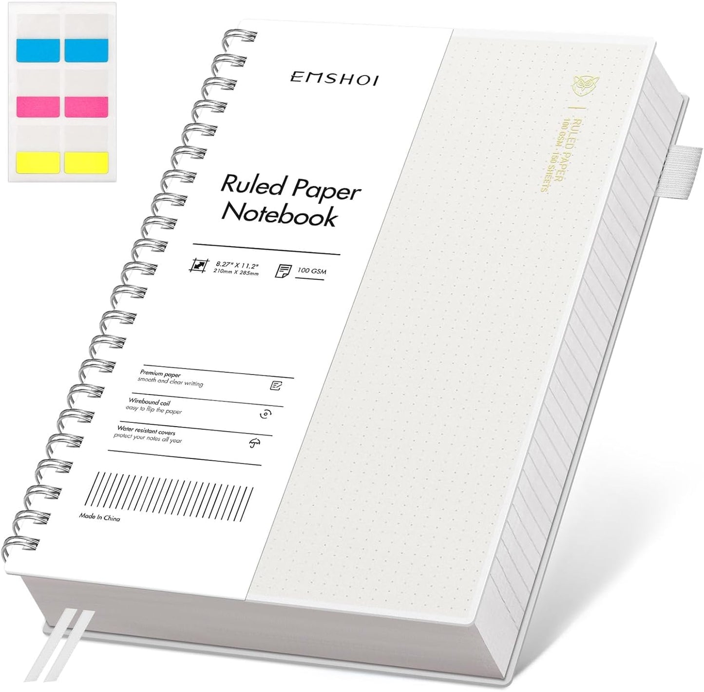 EMSHOI A5 Spiral Notebook College Ruled Lined Journal, Small 5.7" X 8.22", 300 Pages/150 Sheets, 100gsm Thick Paper, Waterproof Hardcover, for Office School Women Men Work Writing Notes, Blue