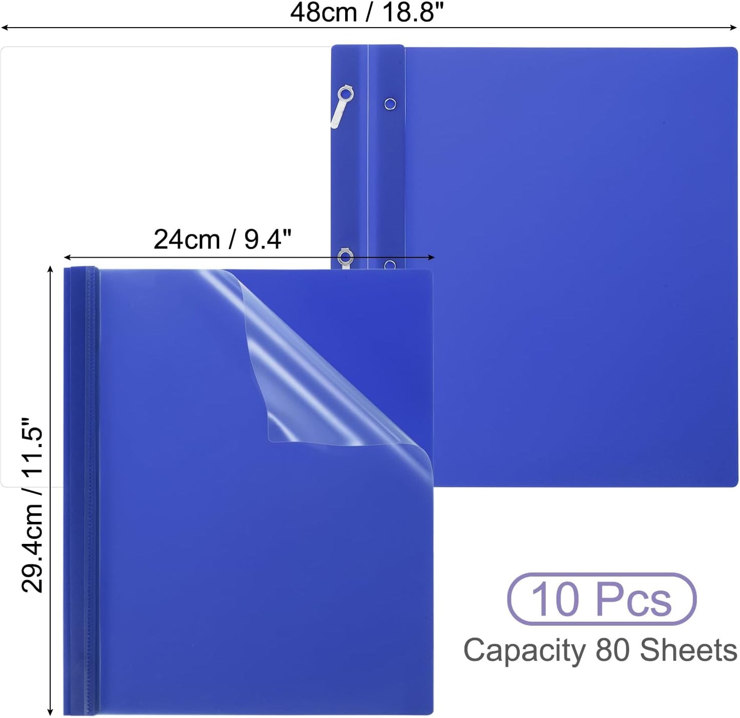PATIKIL Plastic Report Covers with Prong, 10 Pcs 80 Sheet Capacity Clear Front Presentation Binders with 3 Metal Prong Fasteners Report Folder for Resume Documents Files Letter, Dark Blue