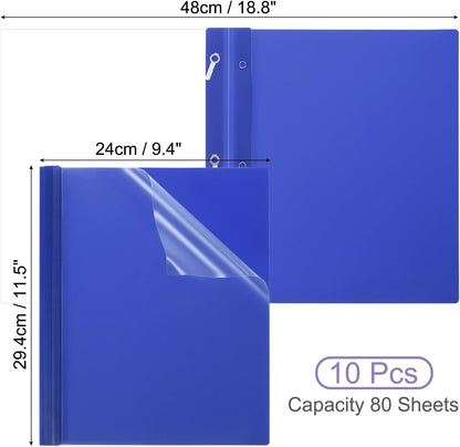 PATIKIL Plastic Report Covers with Prong, 10 Pcs 80 Sheet Capacity Clear Front Presentation Binders with 3 Metal Prong Fasteners Report Folder for Resume Documents Files Letter, Dark Blue