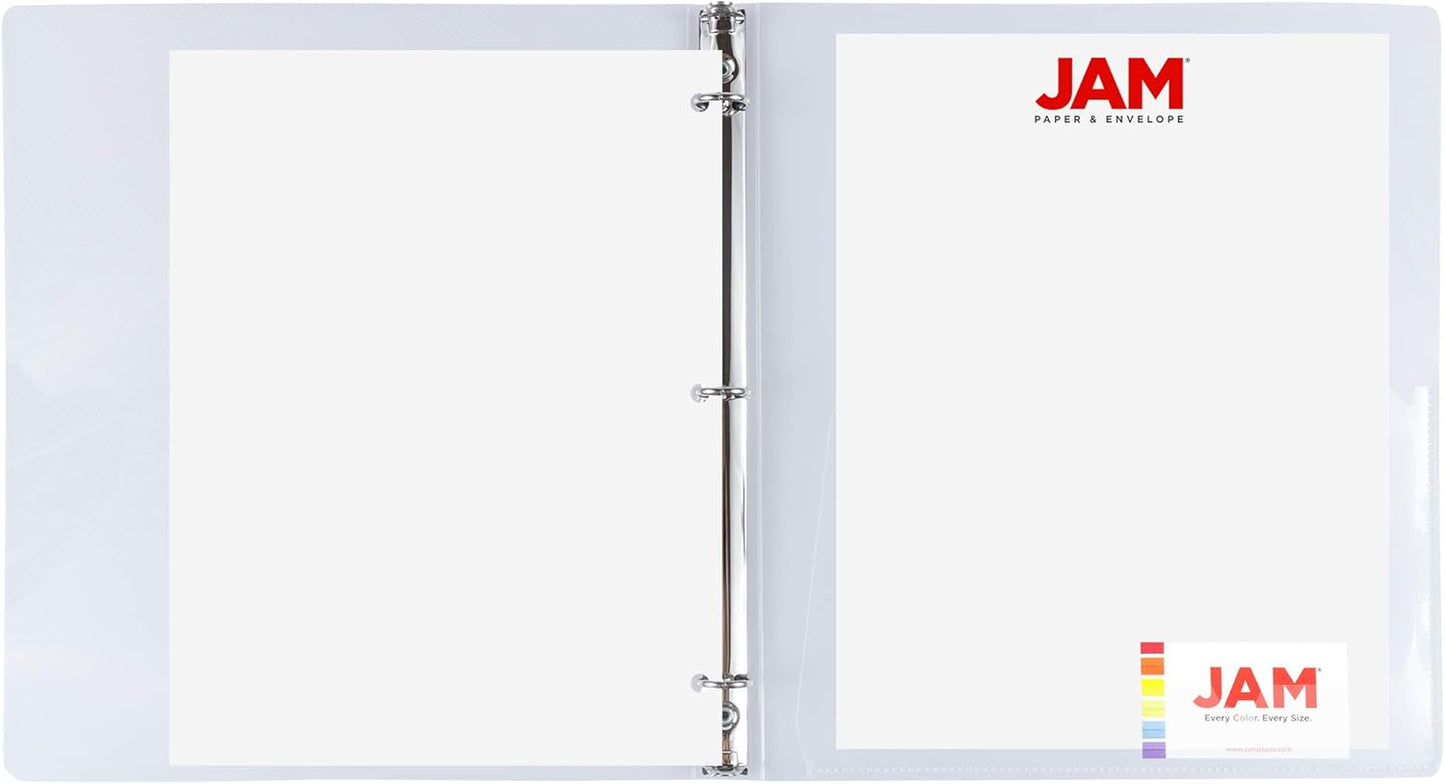 JAM PAPER Plastic 0.75 inch Binder - Clear 3 Ring Binder - Sold Individually