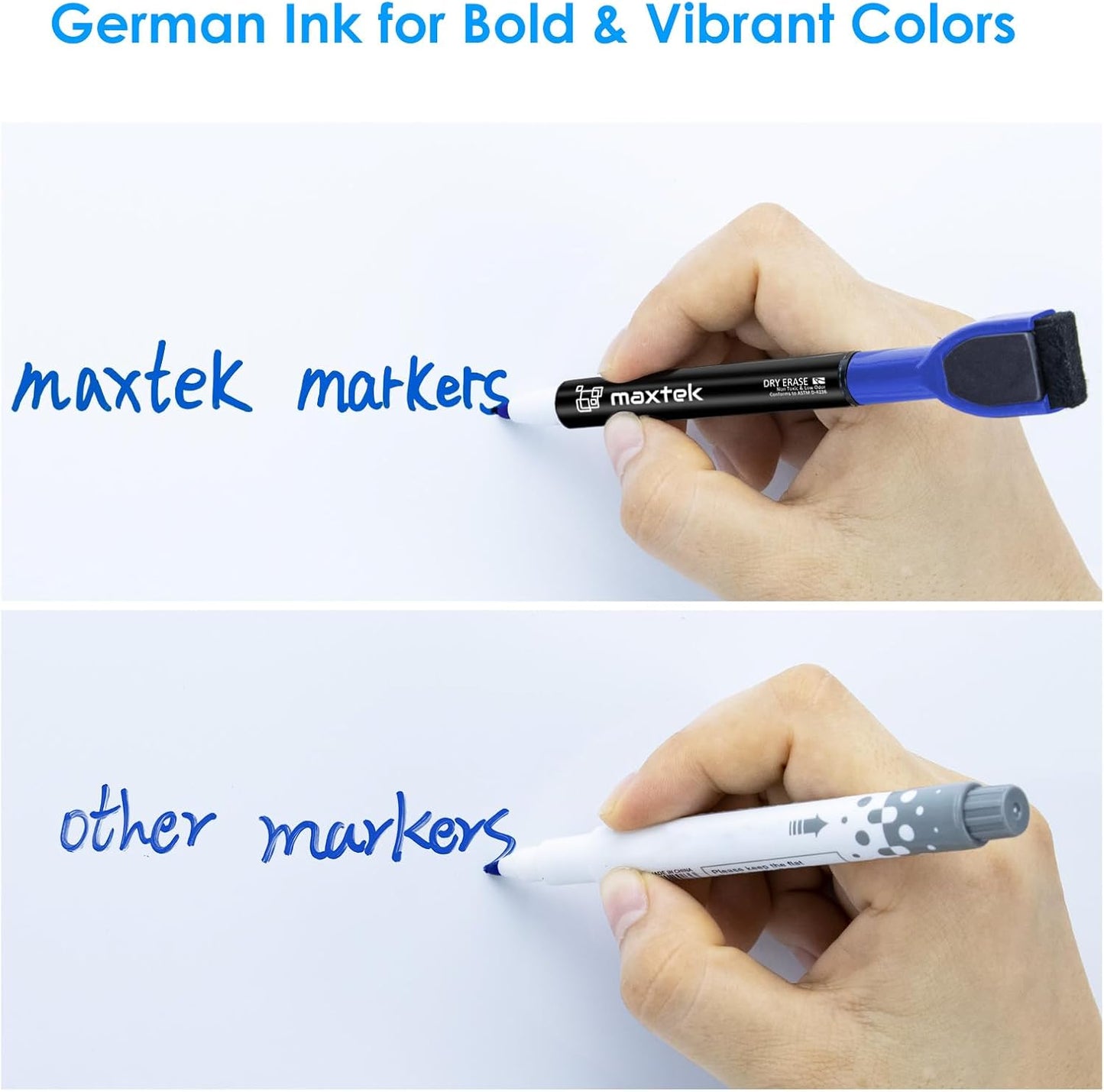 maxtek Magnetic Black Dry Erase Markers, 6 Count Fine Tip Whiteboard Markers with Eraser, Thin Markers Low Odor for Classroom, Office, Home
