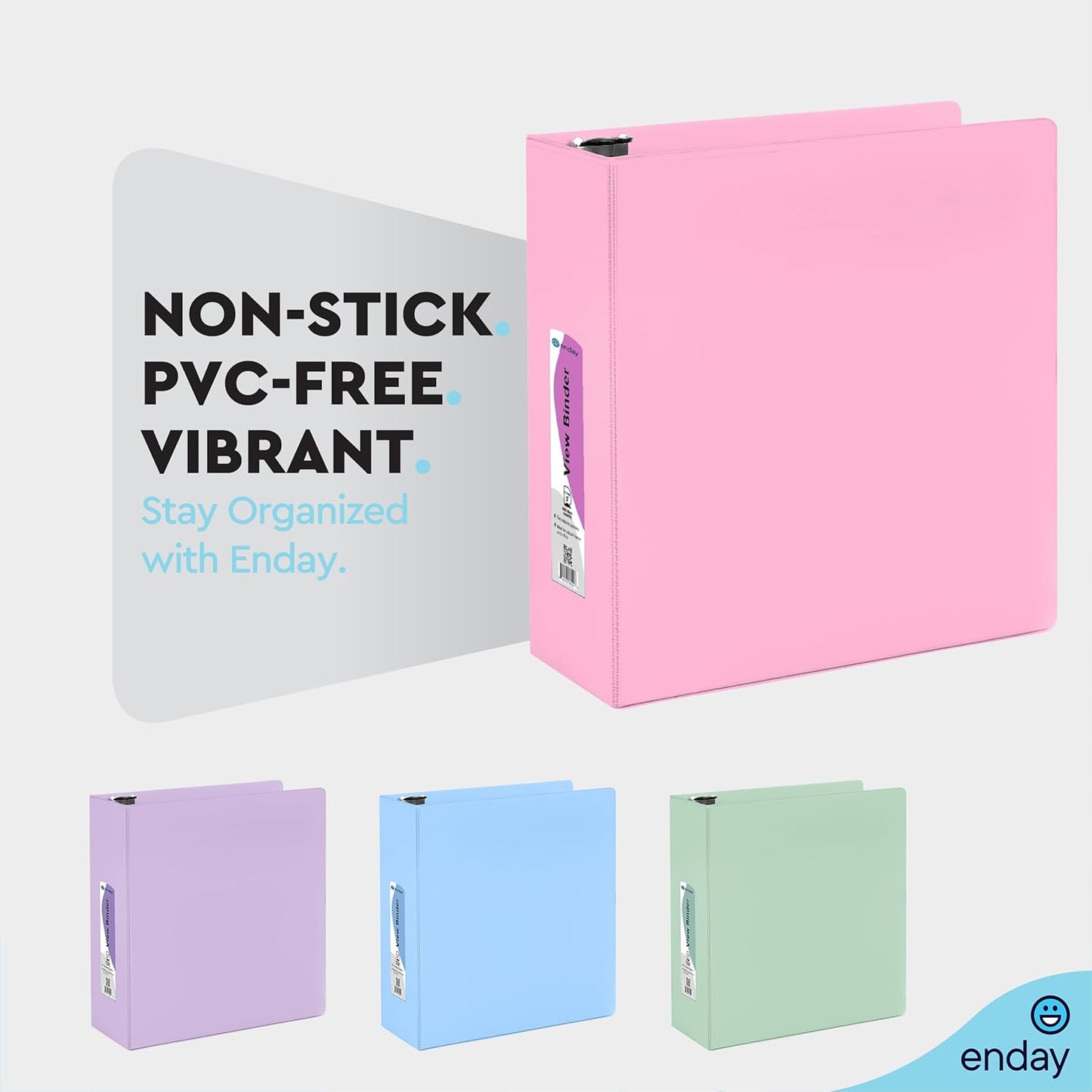 Enday 1.5 Inch Binder, Green - 1.5 Inch 3 Ring Binder, Round Ring Pastel with Clear View Cover for Letter Size 8.5 x 11'' Paper & 2 Inside Pockets, Ideal for School Supplies, Office, and Home