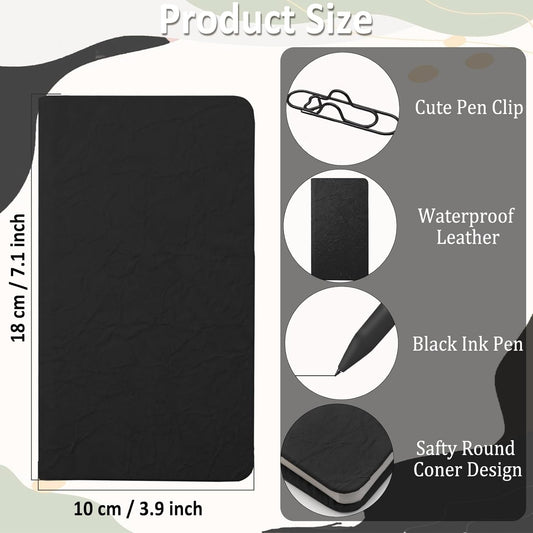 Lined Notebook Journal for Women & Man, 3.9" x 7.1" Hardcover Wrinkle Leather Notebook for Writing, 160 Pages A6 College Ruled Journal with Pen for Office School Business Home Supplies (Black)