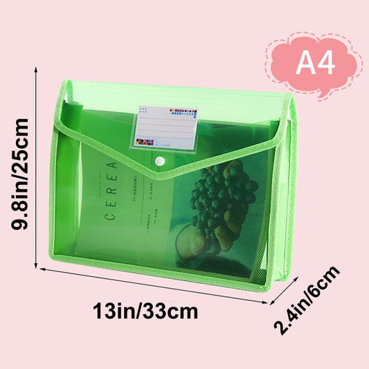 Plastic File Folder A4 Size Expandable Poly Envelopes Waterproof Transparent File Pouch with Snap Closure & Label Pocket Assorted Colors for School Organization