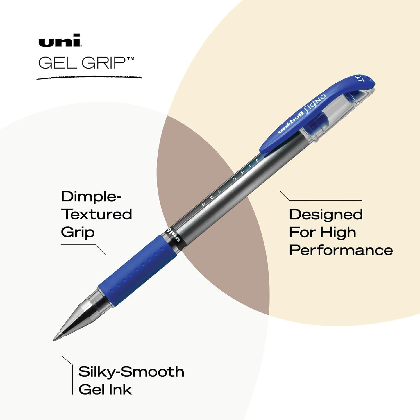 uniball Gel Grip Gel Pens, Medium Point (0.7mm), Blue, 12 Pack