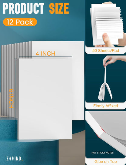 Note Pads 4x6, 6 Pack Mini Blank Notepad 4x6, Small Notepads 4x6 Paper Pads, Scratch Pads 4x6 Small Pads of Paper, Memo Pads 4x6, White Server Note Pad Paper, Small Pocket Notebook 4x6, 50 Sheets/Pad