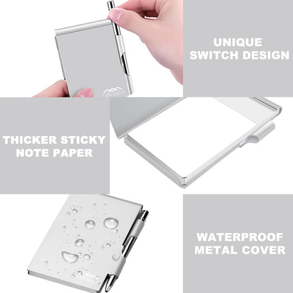 amassan Metal Small Notebook, Mini Notepad, Small Pocket Notepad Aluminum Note Case with Mini Metal Pen and 60-Page Sheets - Memo Books Note Pads (2pcs-Sliver+Sliver)