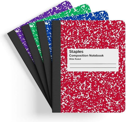 STAPLES Composition Notebook, 9.75” x 7.5”, Wide Ruled, 100 Sheets, Green Cover