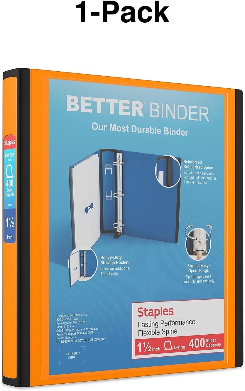 Staples Better Binder 2-Inch D-Ring View Binder, Reinforced Spine, Holds Up to 540 Sheets, Teal, for Office & School