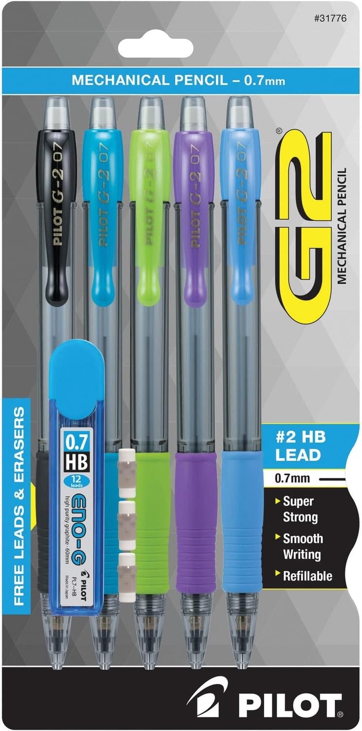 Pilot Mechanical Pencil (31776),Black/ Lime/ Purple/ Turquoise/ Periwinkle,0.7mm